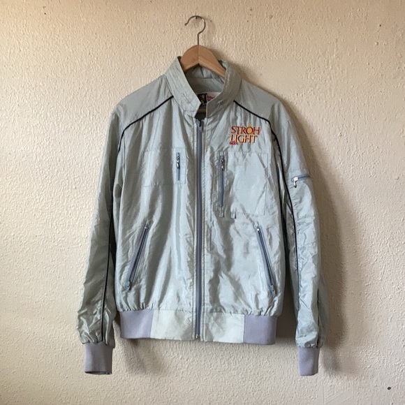 Vintage 80โs Stroh Light Beer Bomber Windbreaker Unisex Silver Grey Medium - Picture 6 of 9